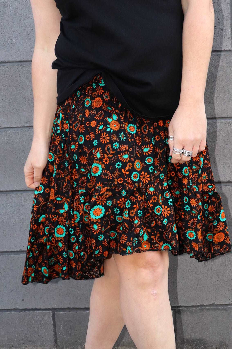 SAMPLE Savannah Skirt WILDFLOWER BLACK/ORANGE